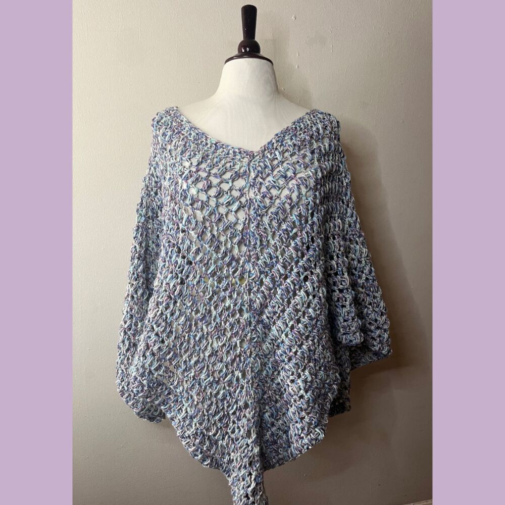 Hand Knit Multi Color Poncho (OS)